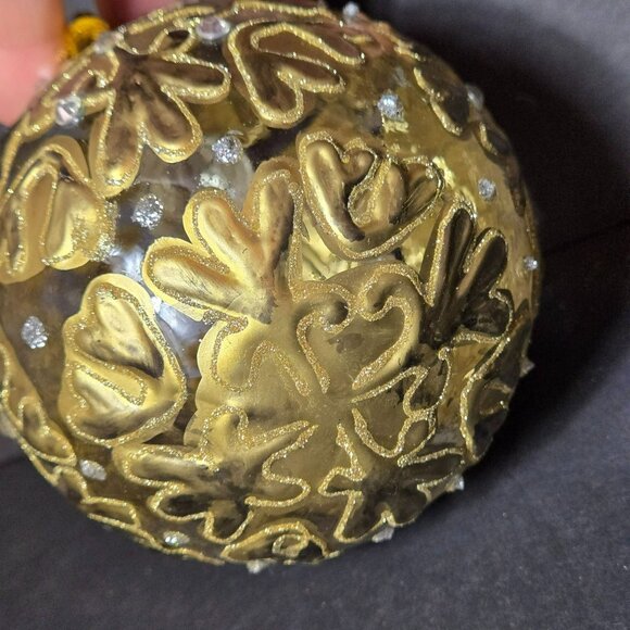 Frontgate Gold Glass Ornament Hand Decorated Glitter Embellished 4 Inch Holiday - Picture 6 of 8
